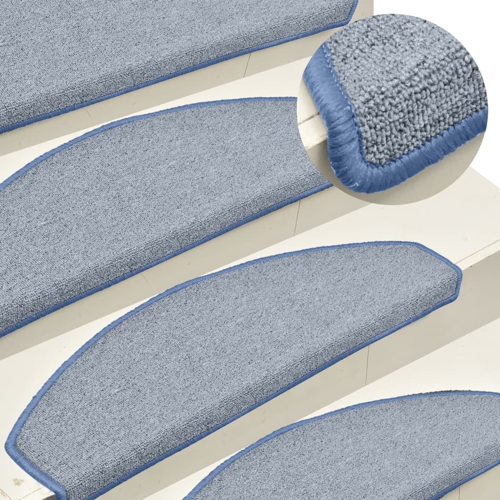 Carpet Stair Treads 15 pcs Light Grey and Blue 65x24x4 cm