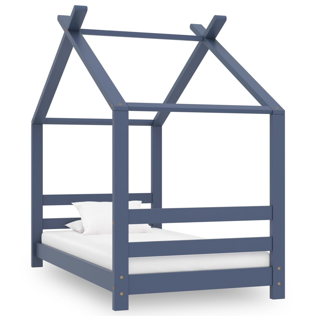 Kids Bed Frame Grey Solid Pine Wood 70x140cm