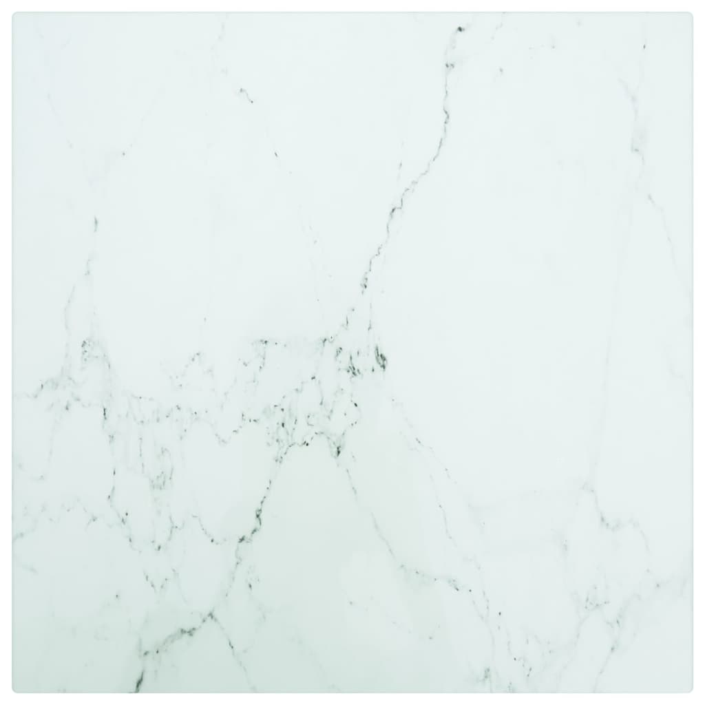 Table Top White 30x30 cm 6 mm Tempered Glass with Marble Design