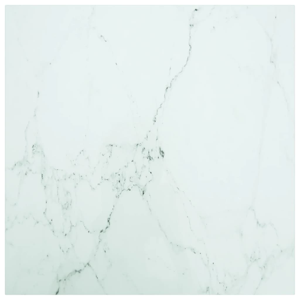 Table Top White 80x80 cm 6 mm Tempered Glass with Marble Design