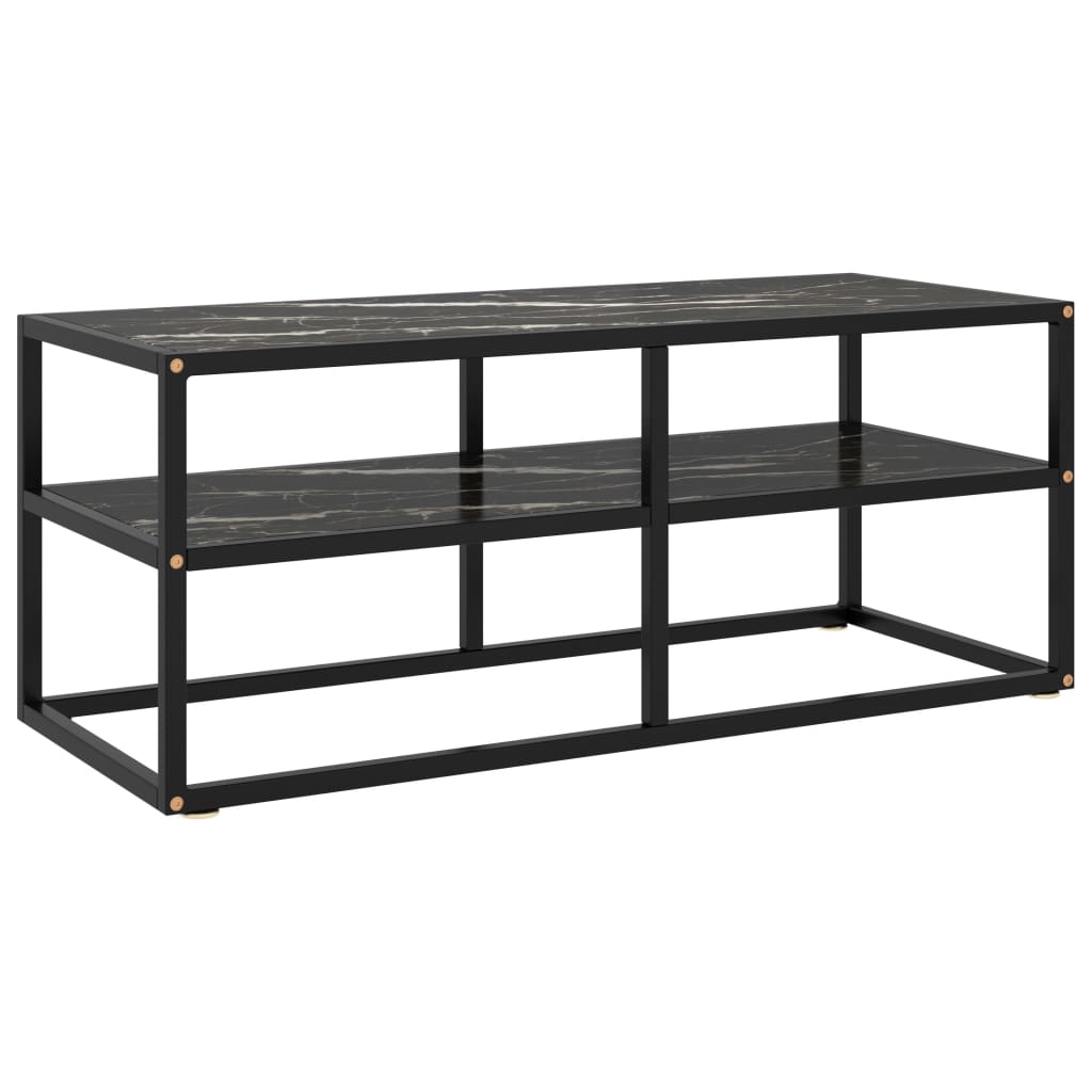 TV Cabinet Black with Black Marble Glass 100x40x40 cm