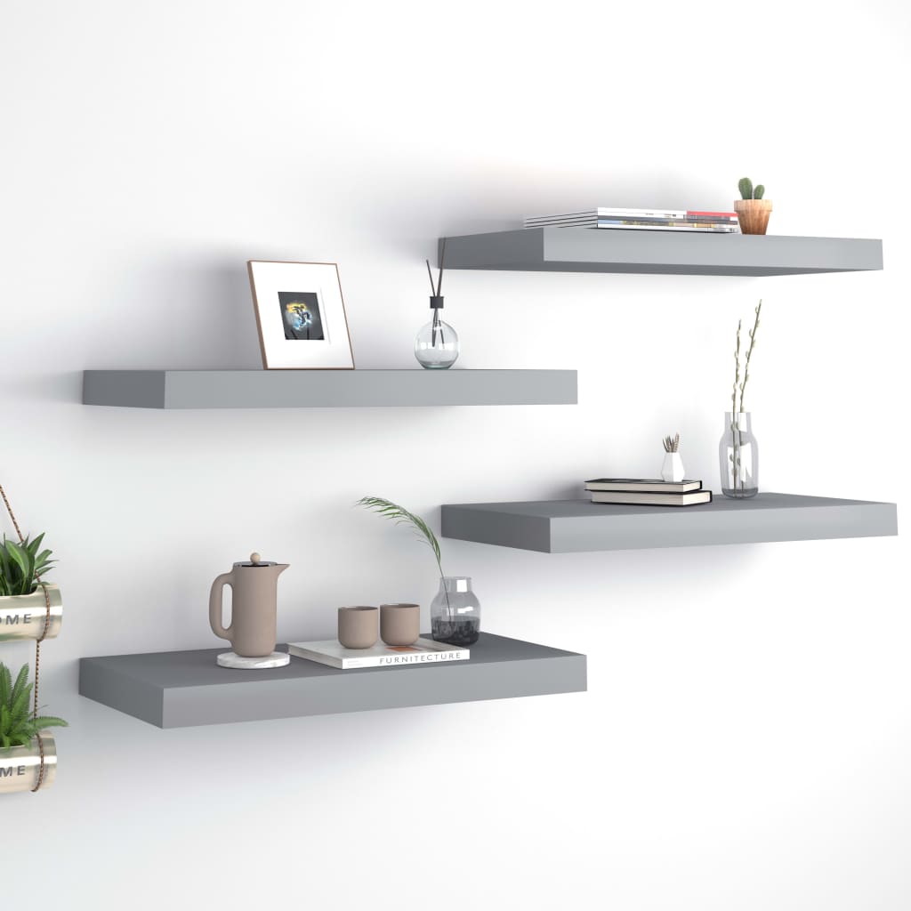 Floating Wall Shelves 4 pcs Grey 50x23x3.8 cm MDF