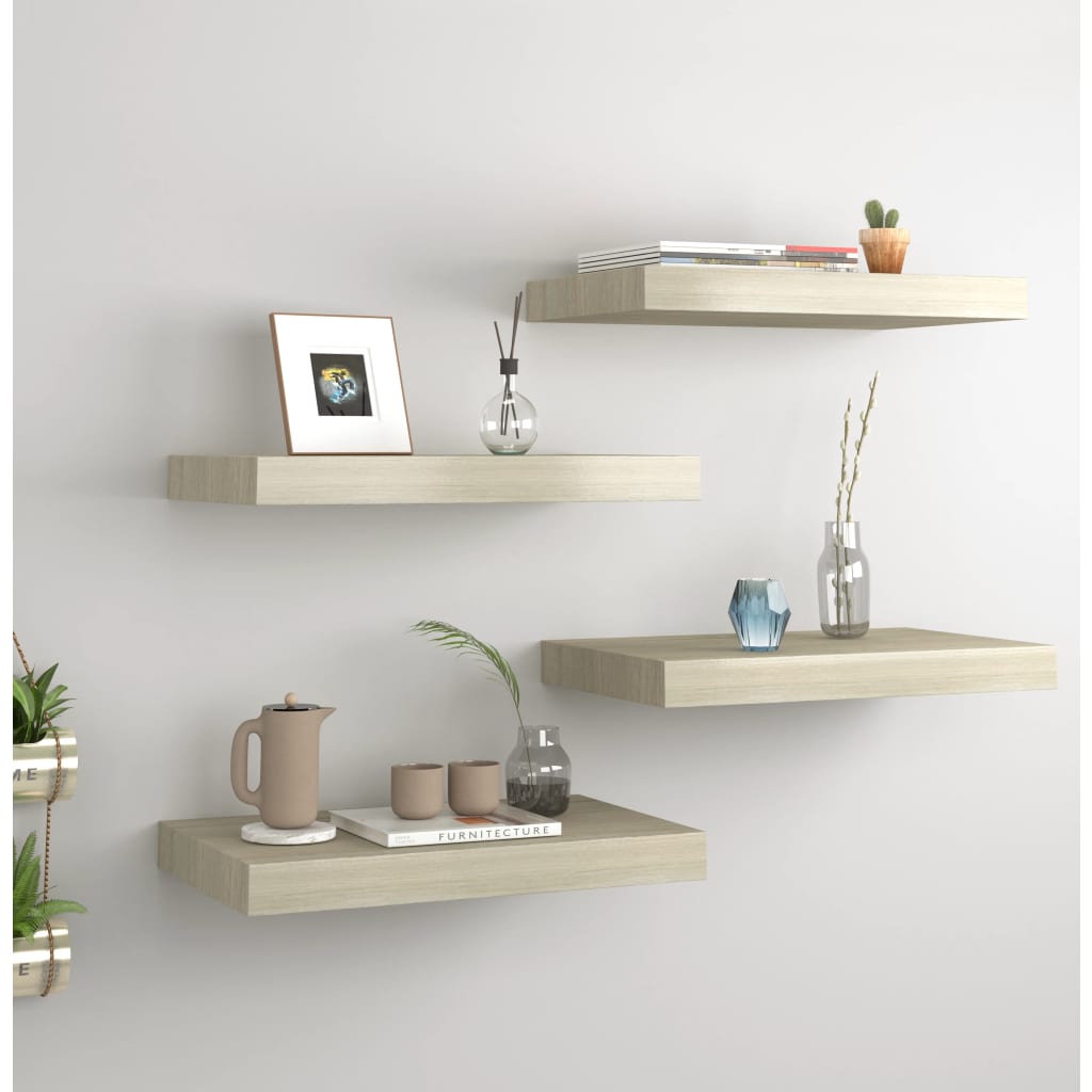 Floating Wall Shelves 4 pcs Oak 40x23x3.8 cm MDF