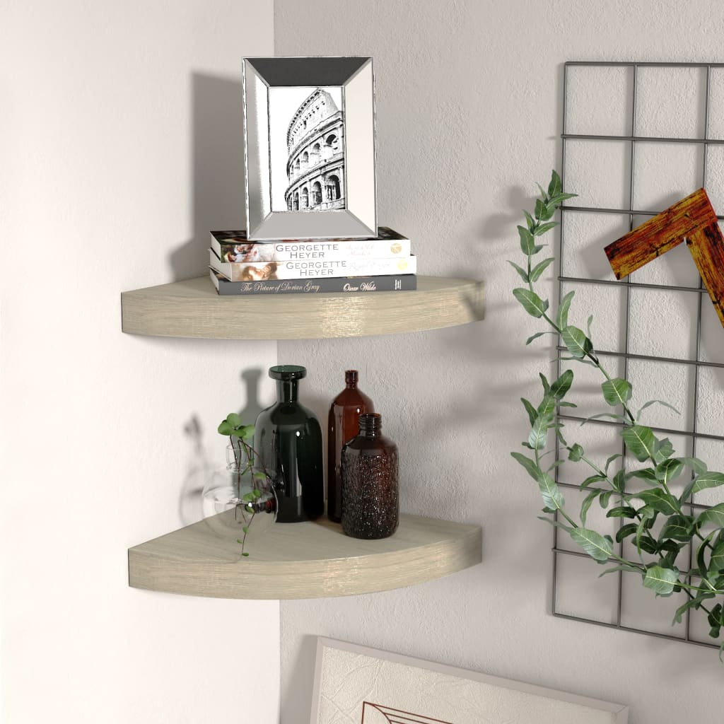 Floating Corner Shelves 2 Pieces Oak 25x25x3.8 cm MDF