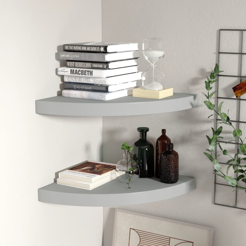 Floating Corner Shelves 2 Pieces Grey 35x35x3.8 cm MDF