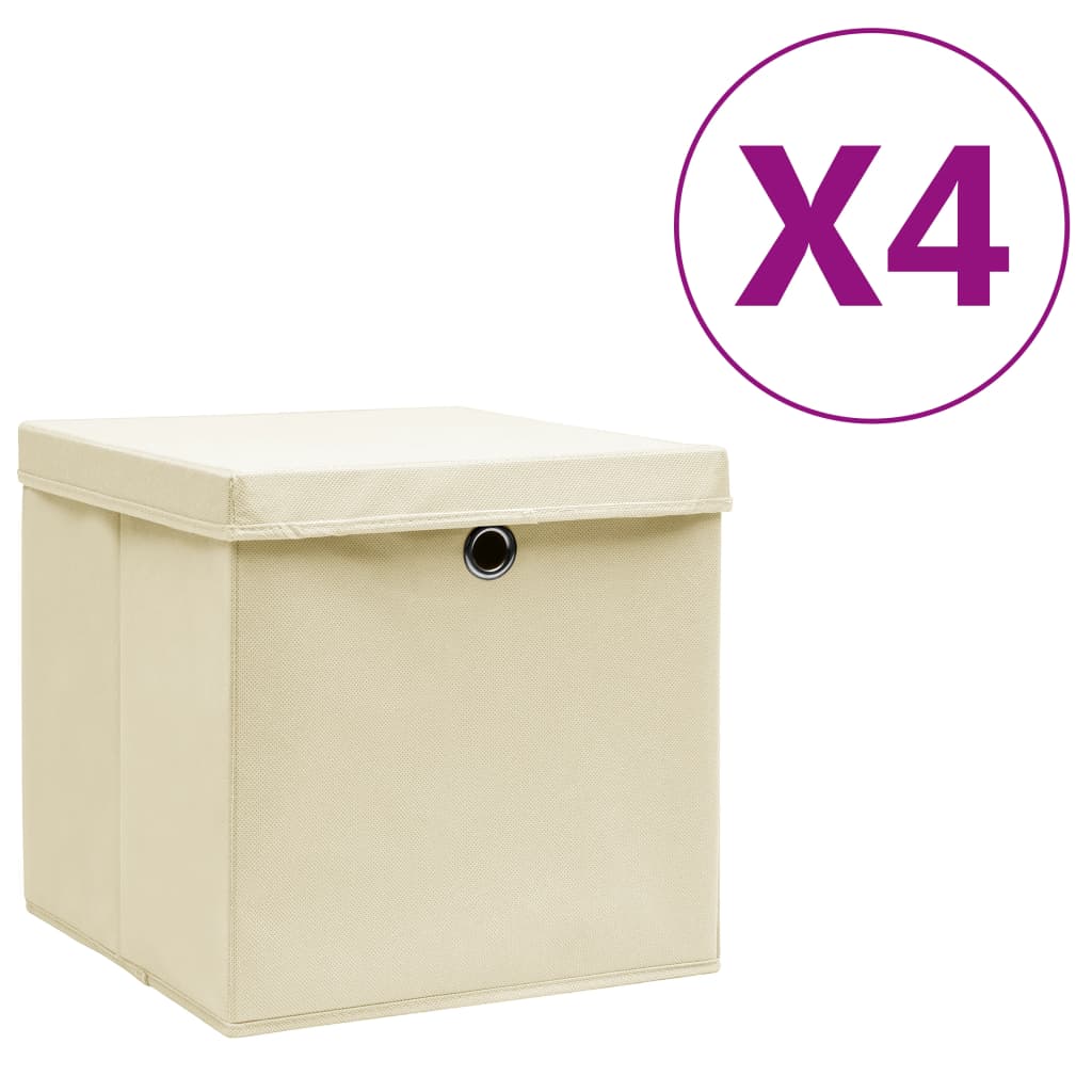 FALGLEN Storage Boxes with Covers 4 pcs 28x28x28 cm - Cream