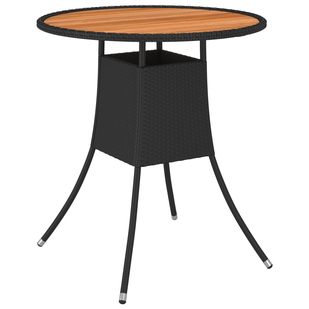 Garden Dining Table Black Ã ̃ 70 cm Poly Rattan and Solid Acacia Wood