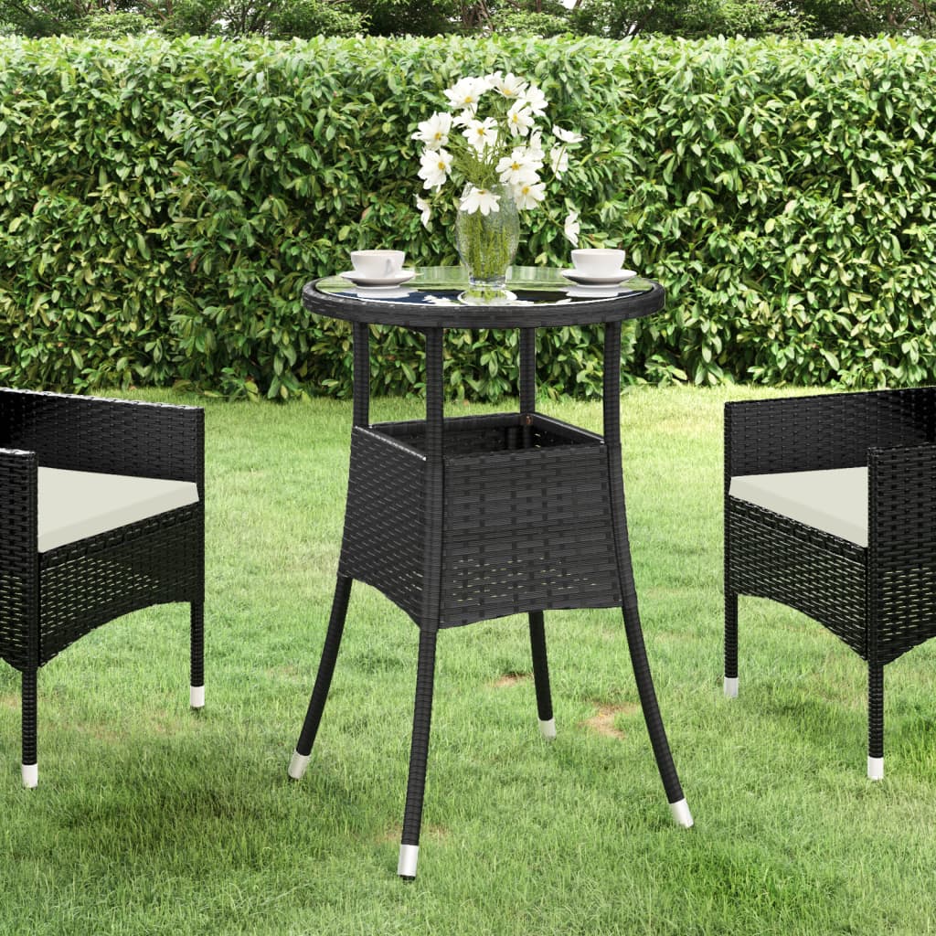 Garden Table Ã ̃60x75 cm Tempered Glass and Poly Rattan Black