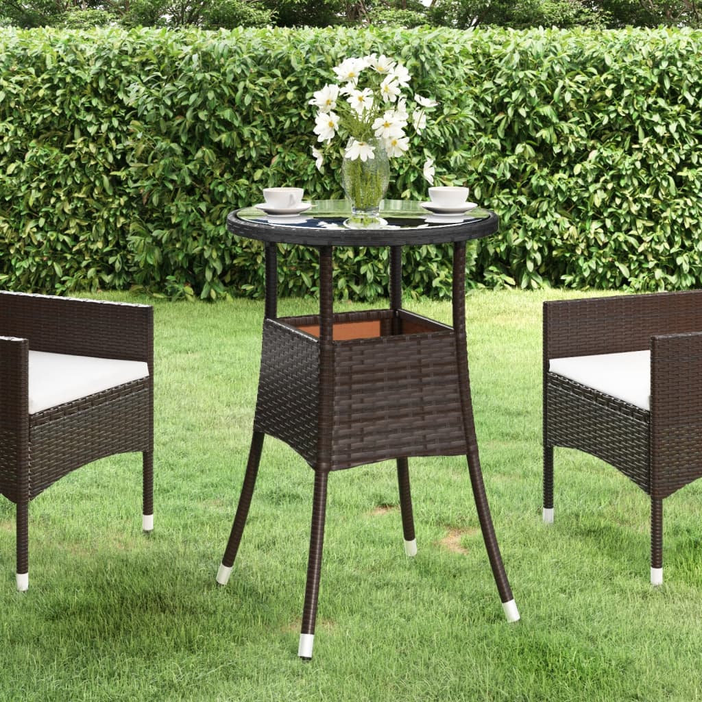 Garden Table Ã ̃60x75 cm Tempered Glass and Poly Rattan Brown
