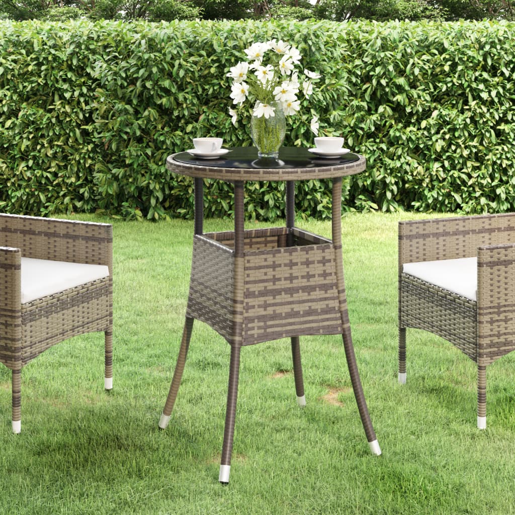 Garden Table Ã ̃60x75 cm Tempered Glass and Poly Rattan Grey