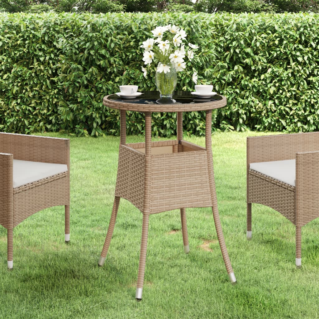Garden Table Ã ̃60x75 cm Tempered Glass and Poly Rattan Beige