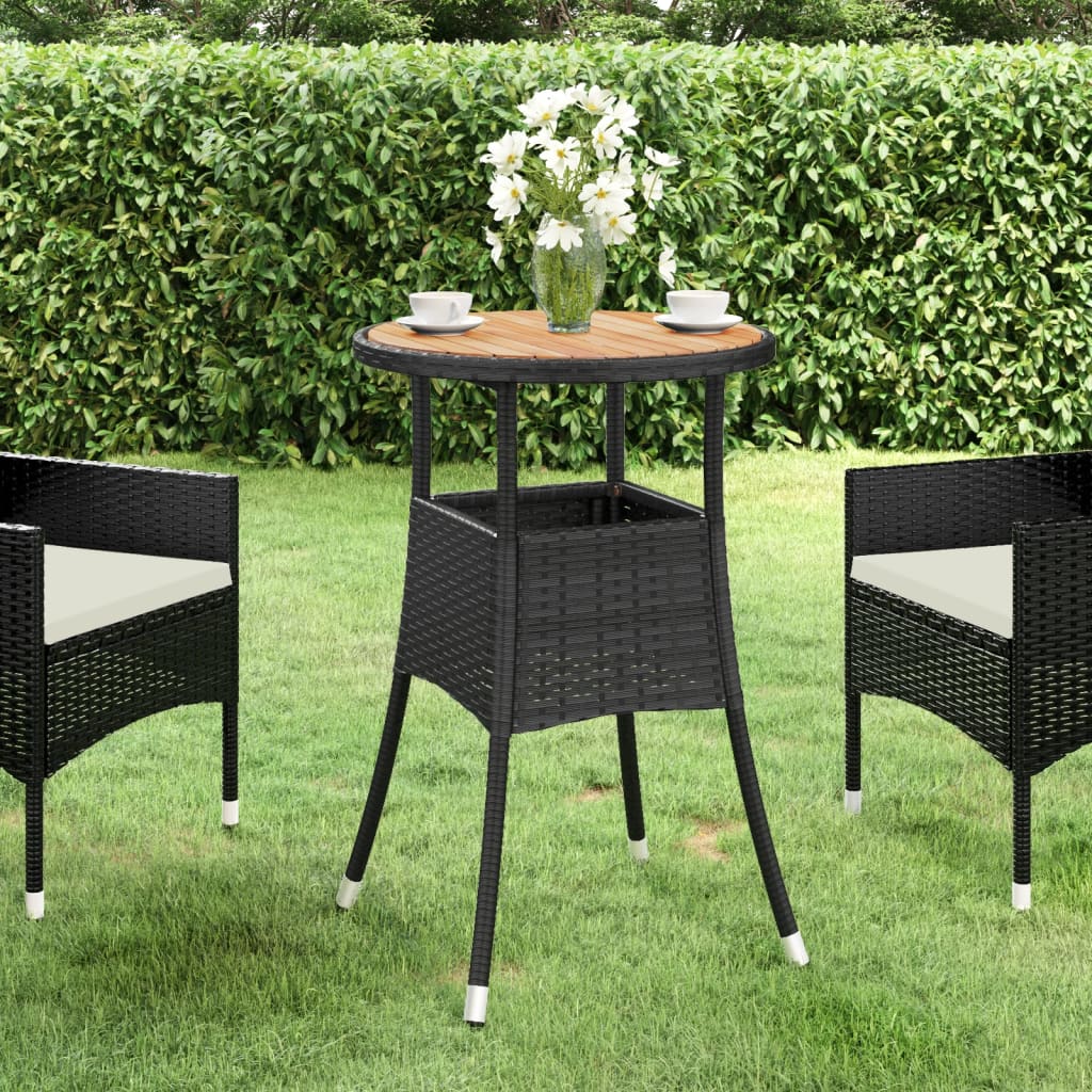 Garden Table Ã ̃60x75 cm Acacia Wood and Poly Rattan Black