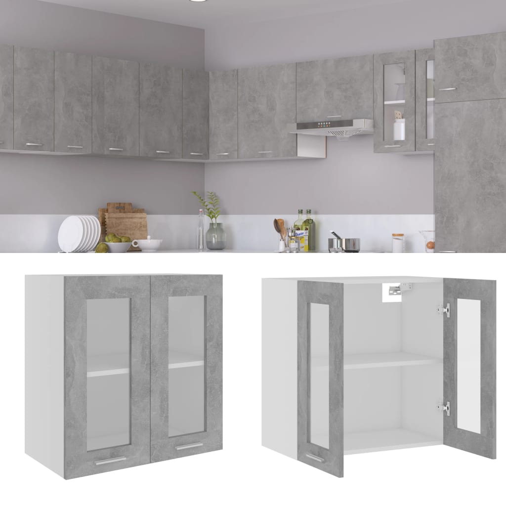 Hanging Glass Cabinet Concrete Grey 60x31x60 cm Engineered Wood