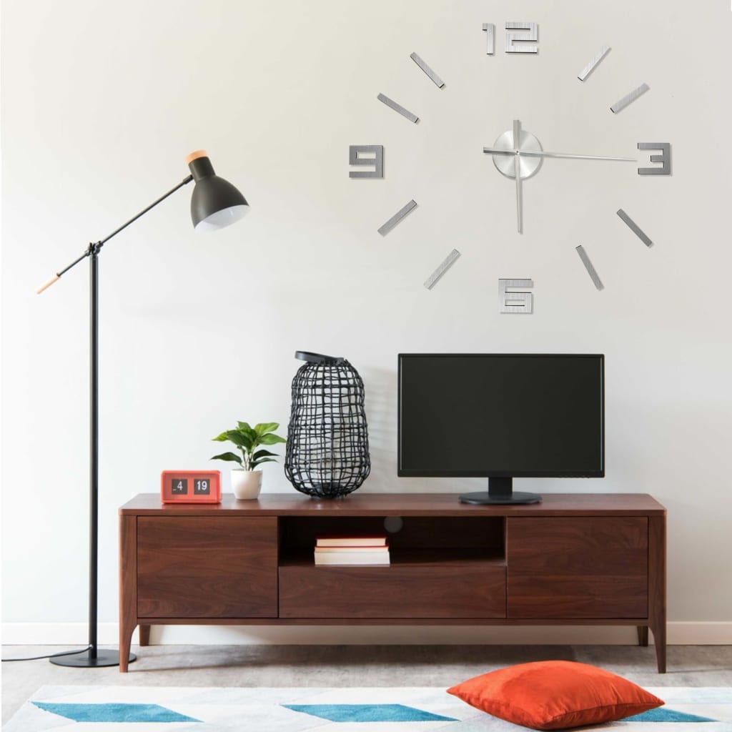 3D Wall Clock Modern Design Silver 100cm