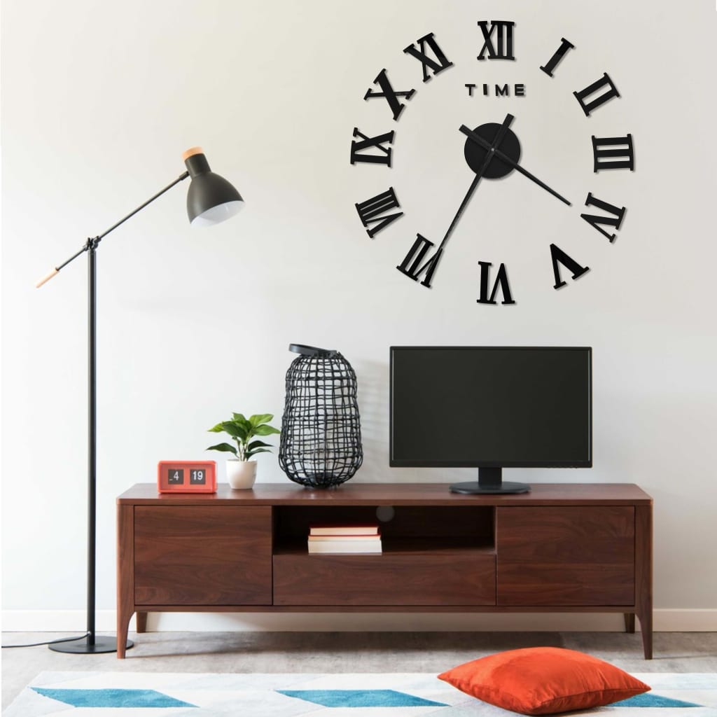 3D Wall Clock Modern Design Black 100cm