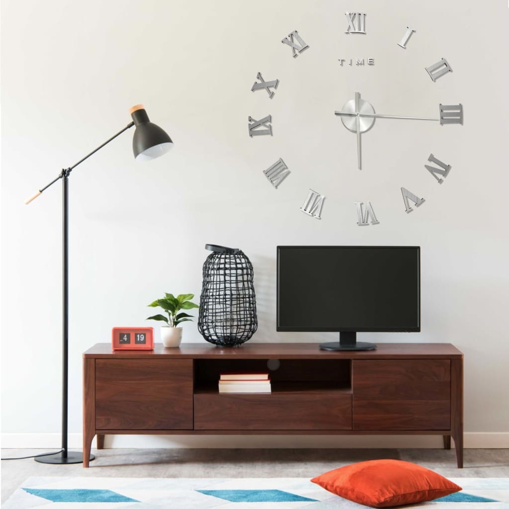 3D Wall Clock Modern Design Silver 100cm