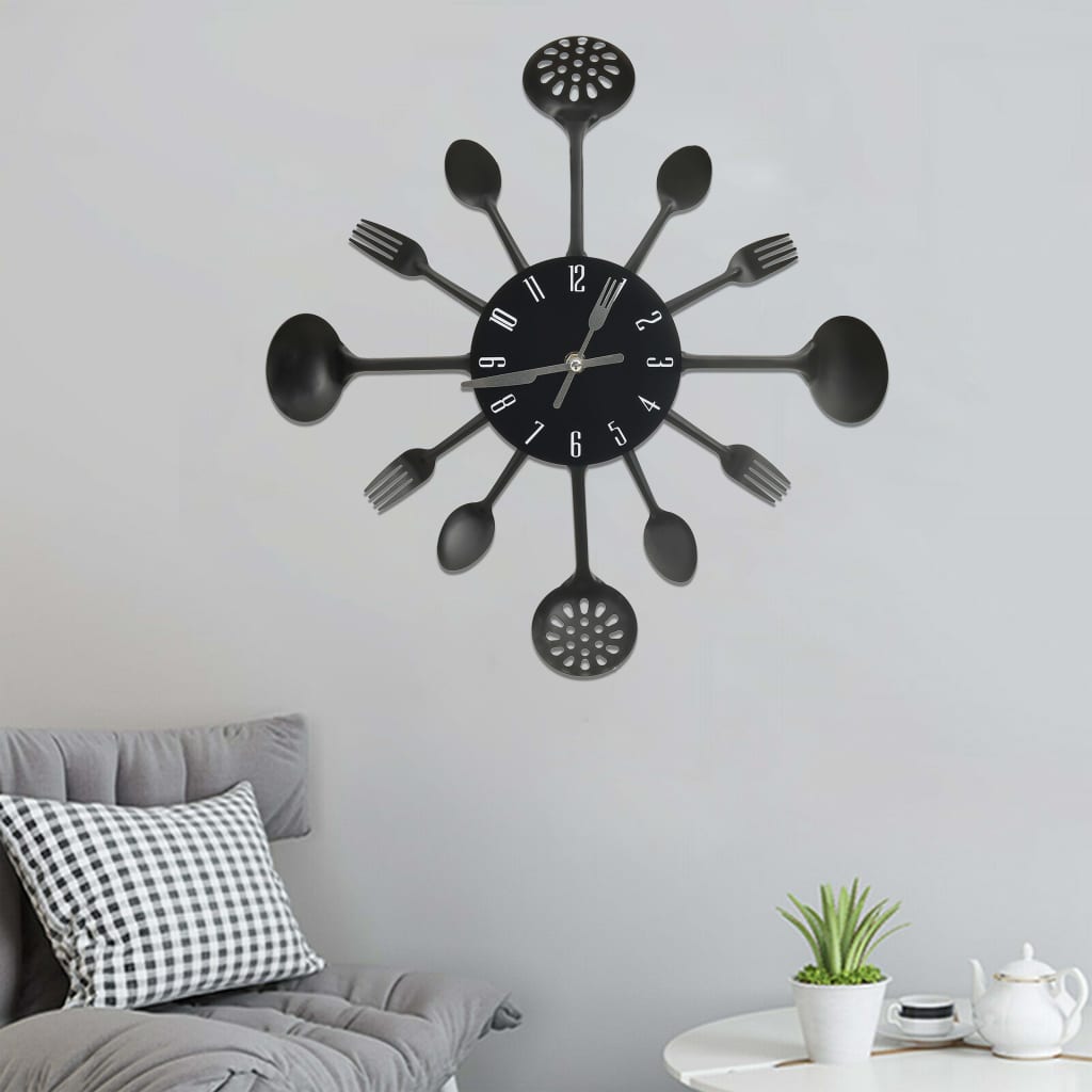 Wall Clock with Spoon and Fork Design Black 40cm Aluminium