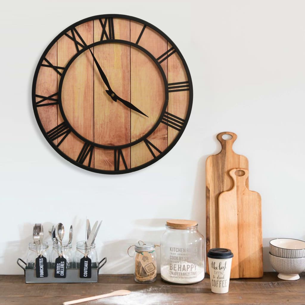 Wall Clock 39cm Brown and Black MDF and Iron