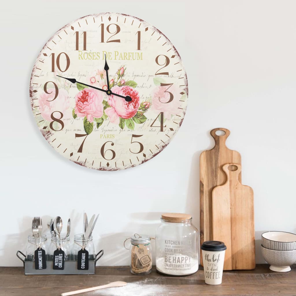Vintage Wall Clock Flower 60cm