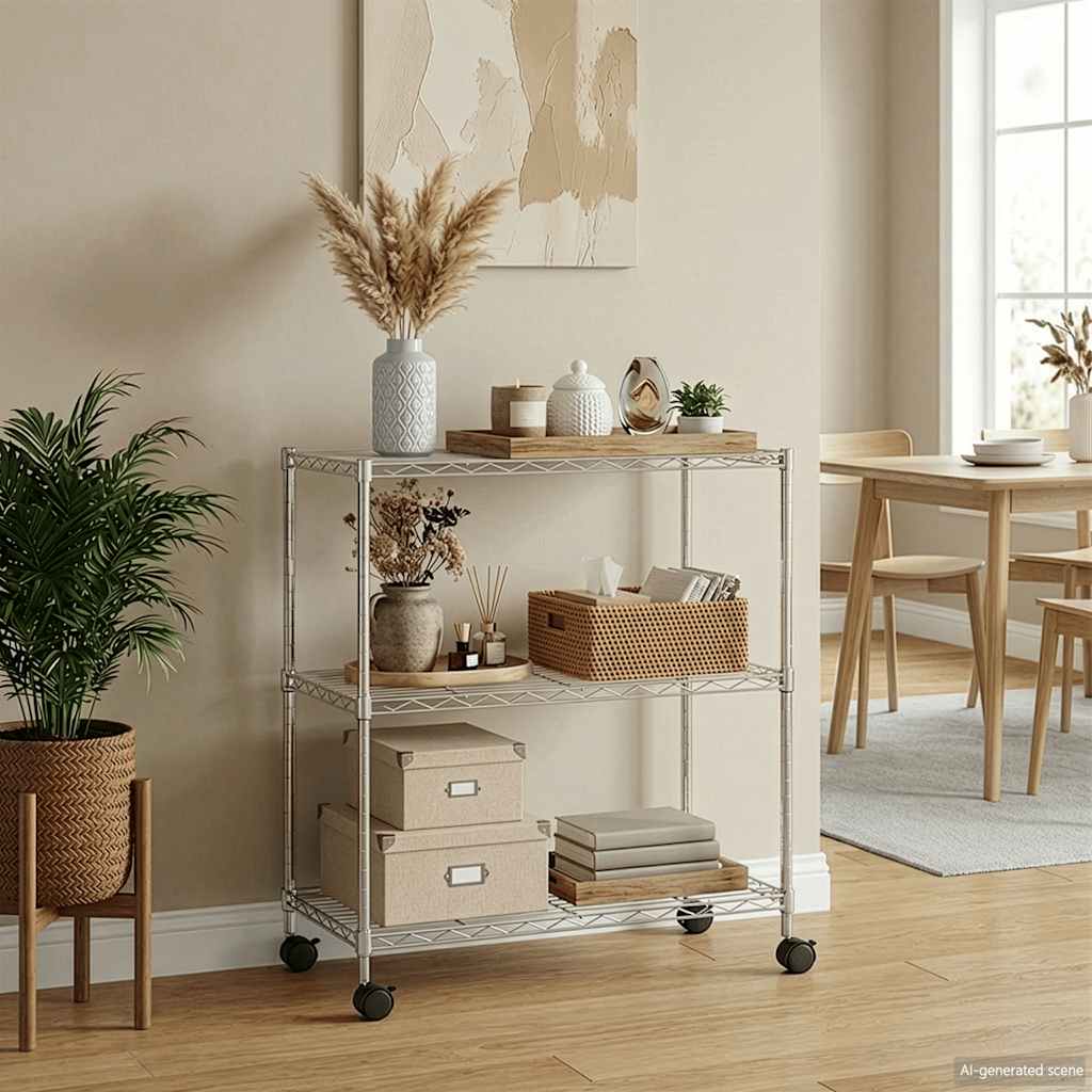 3-Tier Storage Rack with Wheels 60x35x81cm Chrome 150 kg