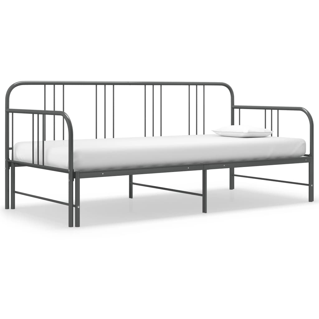 Pull-out Sofa Bed Frame Grey Metal 90x200 cm
