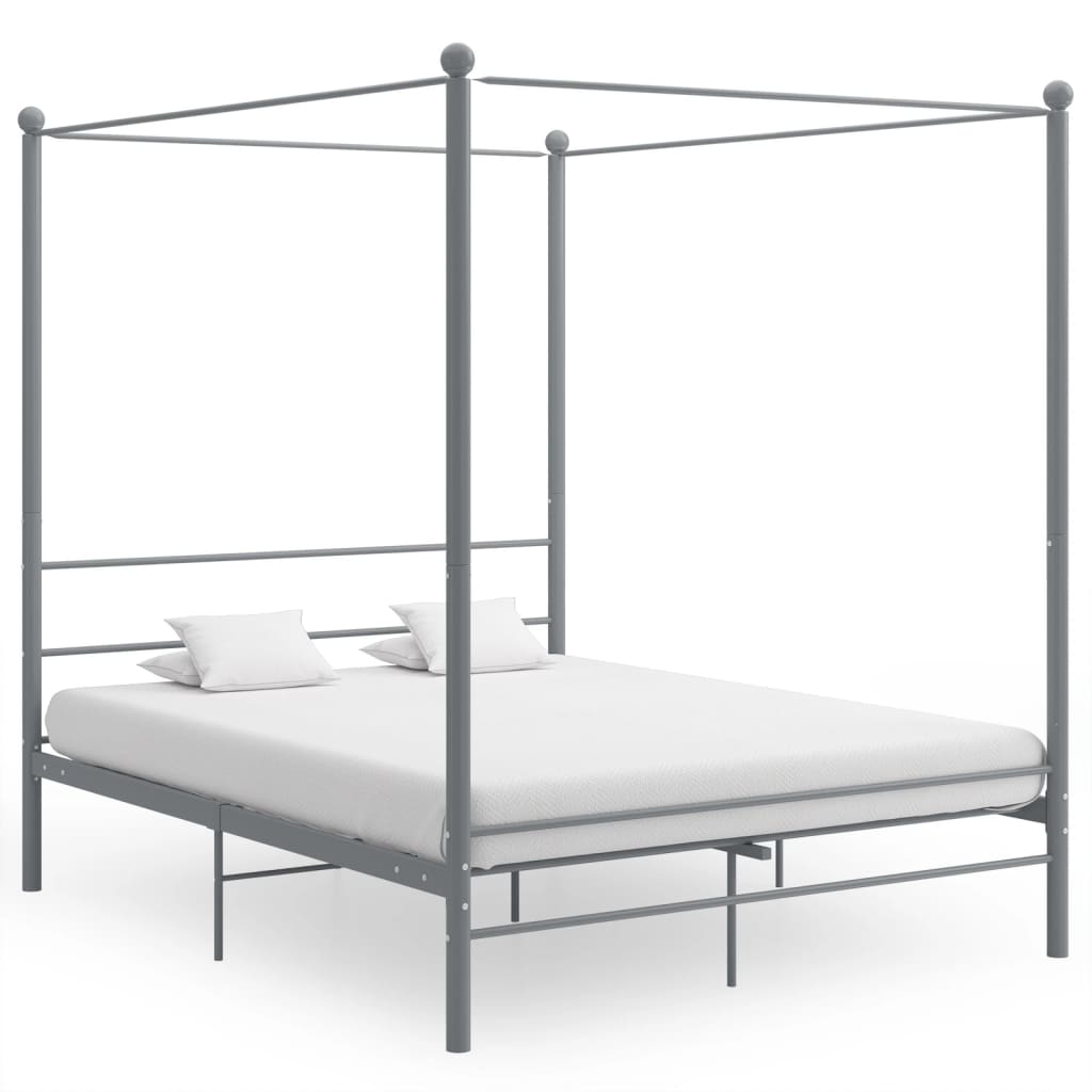 Canopy Bed Frame Grey Metal 160x200 cm
