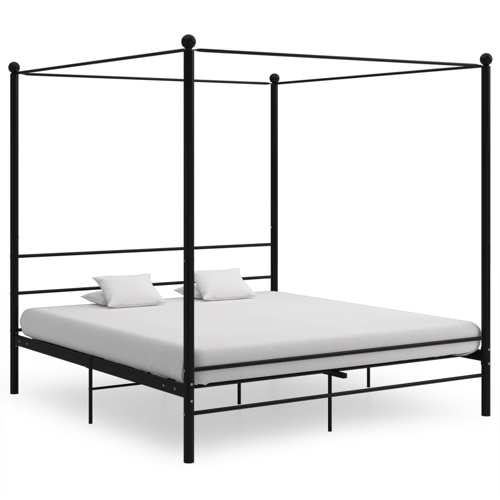 Canopy Bed Frame Black Metal 180x200 cm Super King