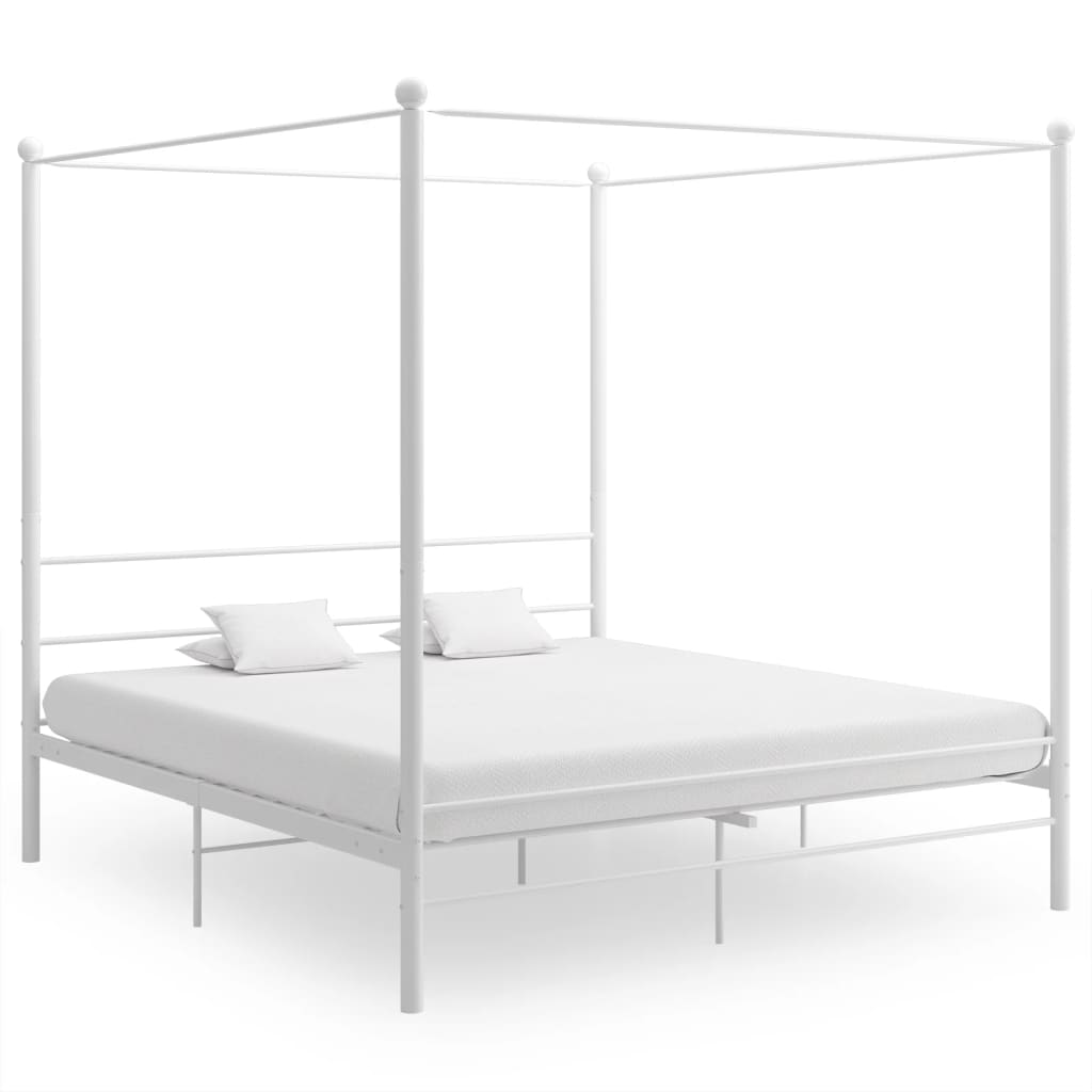 Canopy Bed Frame White Metal 180x200 cm Super King