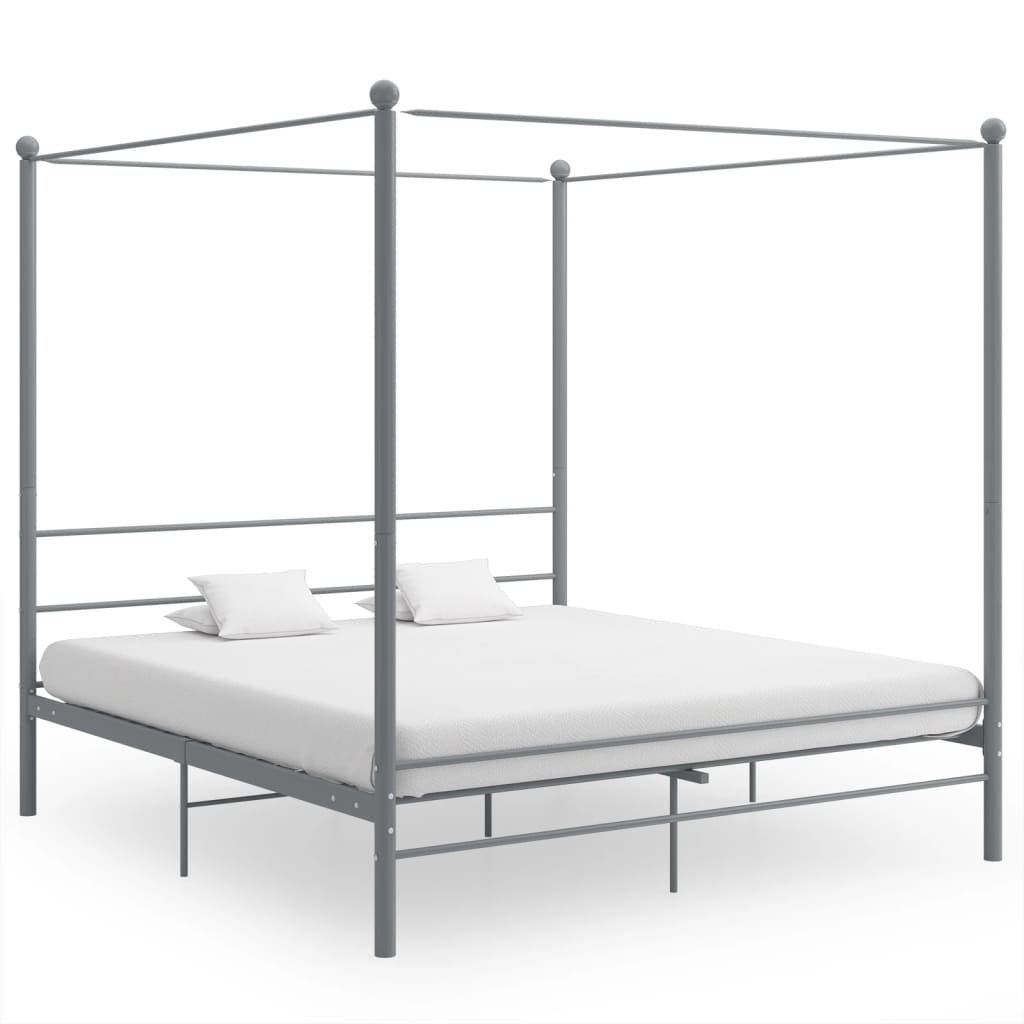 Canopy Bed Frame Grey Metal 180x200 cm Super King