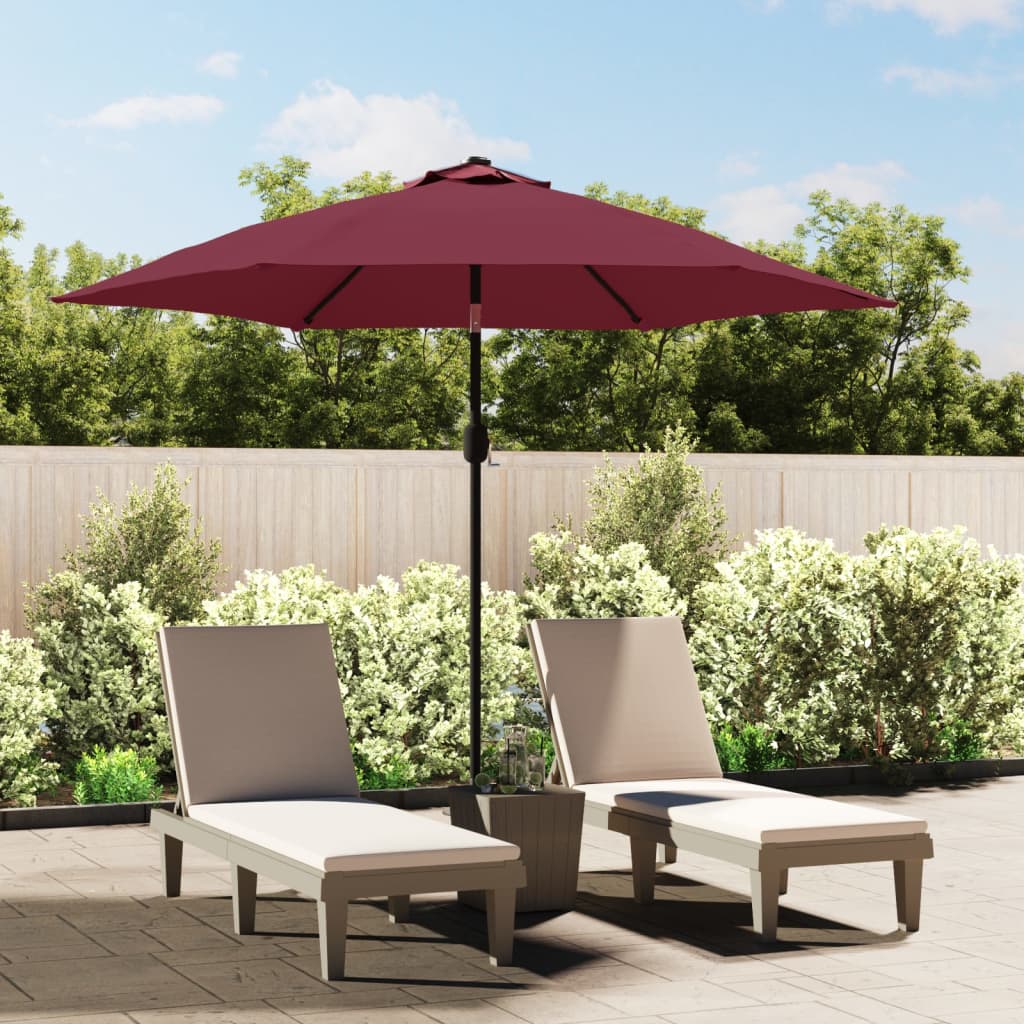 Garden Parasol with LED Lights and Steel Pole 300 cm Bordeaux Red