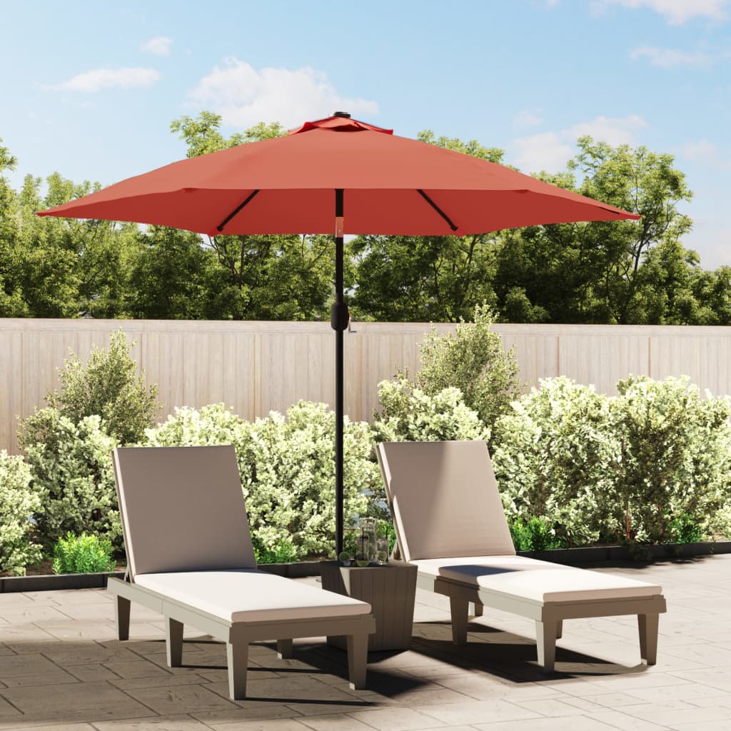 Outdoor Parasol with LED Lights and Steel Pole 300 cm Terracotta