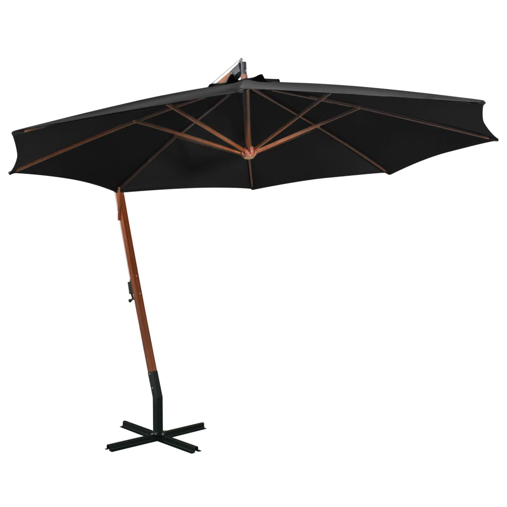 Hanging Parasol with Pole Black 3.5x2.9 m Solid Fir Wood