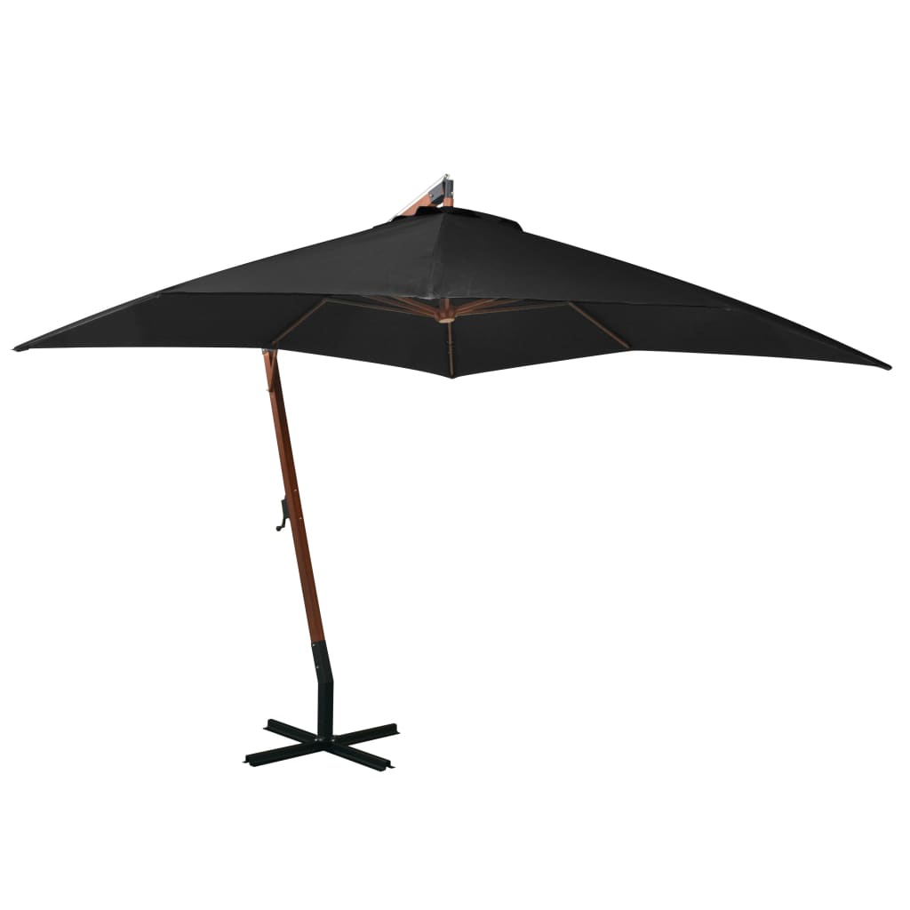 Hanging Parasol with Pole Black 3x3 m Solid Fir Wood