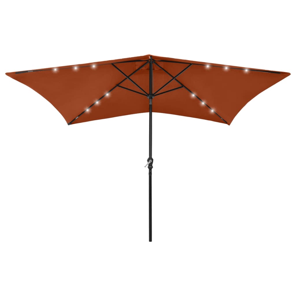 Parasol with LEDs and Steel Pole Terracotta 2x3 m