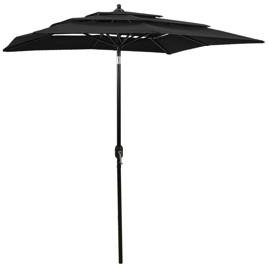 3-Tier Parasol with Aluminium Pole Black 2x2 m