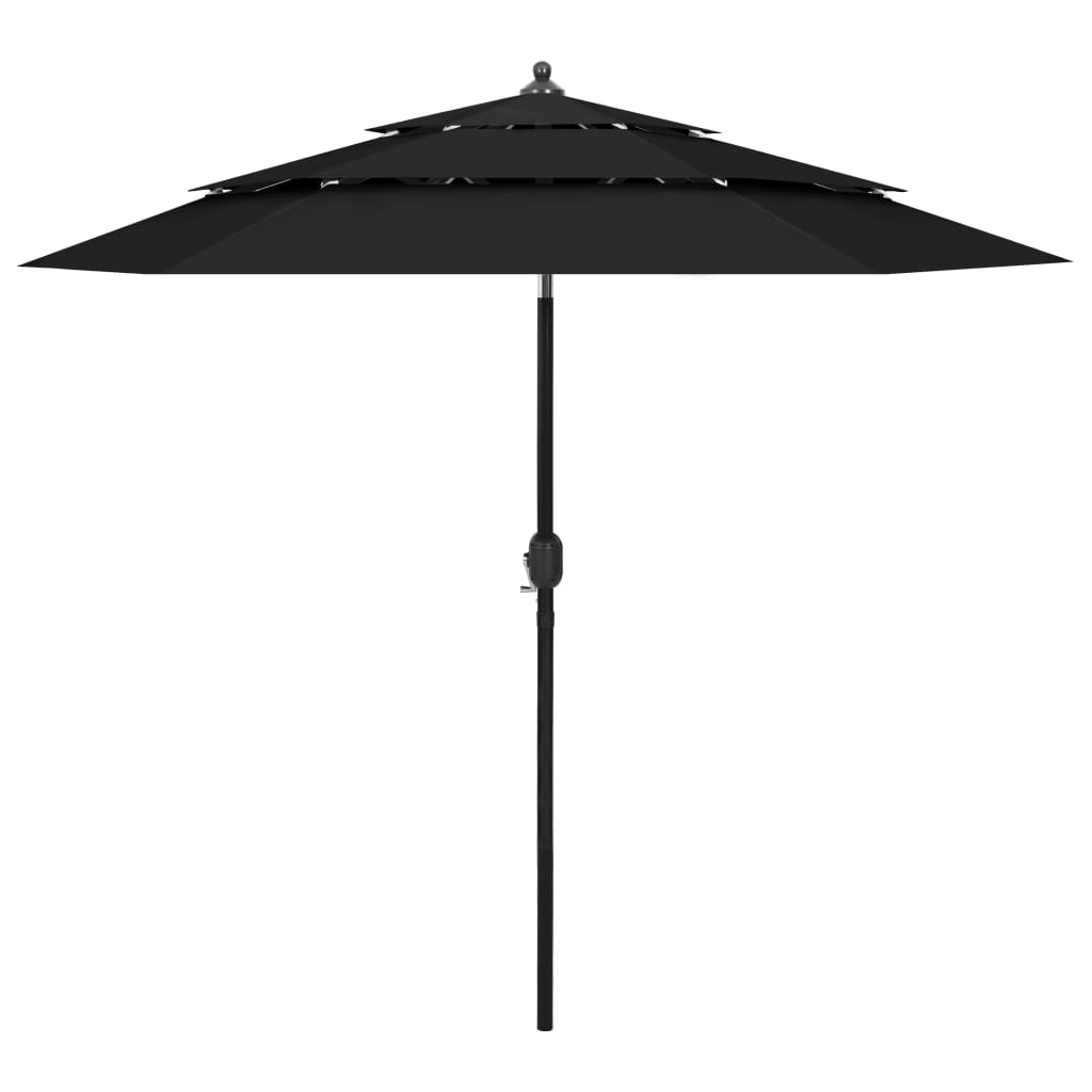 3-Tier Parasol with Aluminium Pole Black 2.5 m