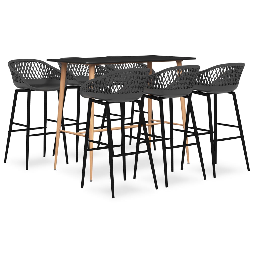 ERTFORD 7 Piece Bar Set and Grey - Black
