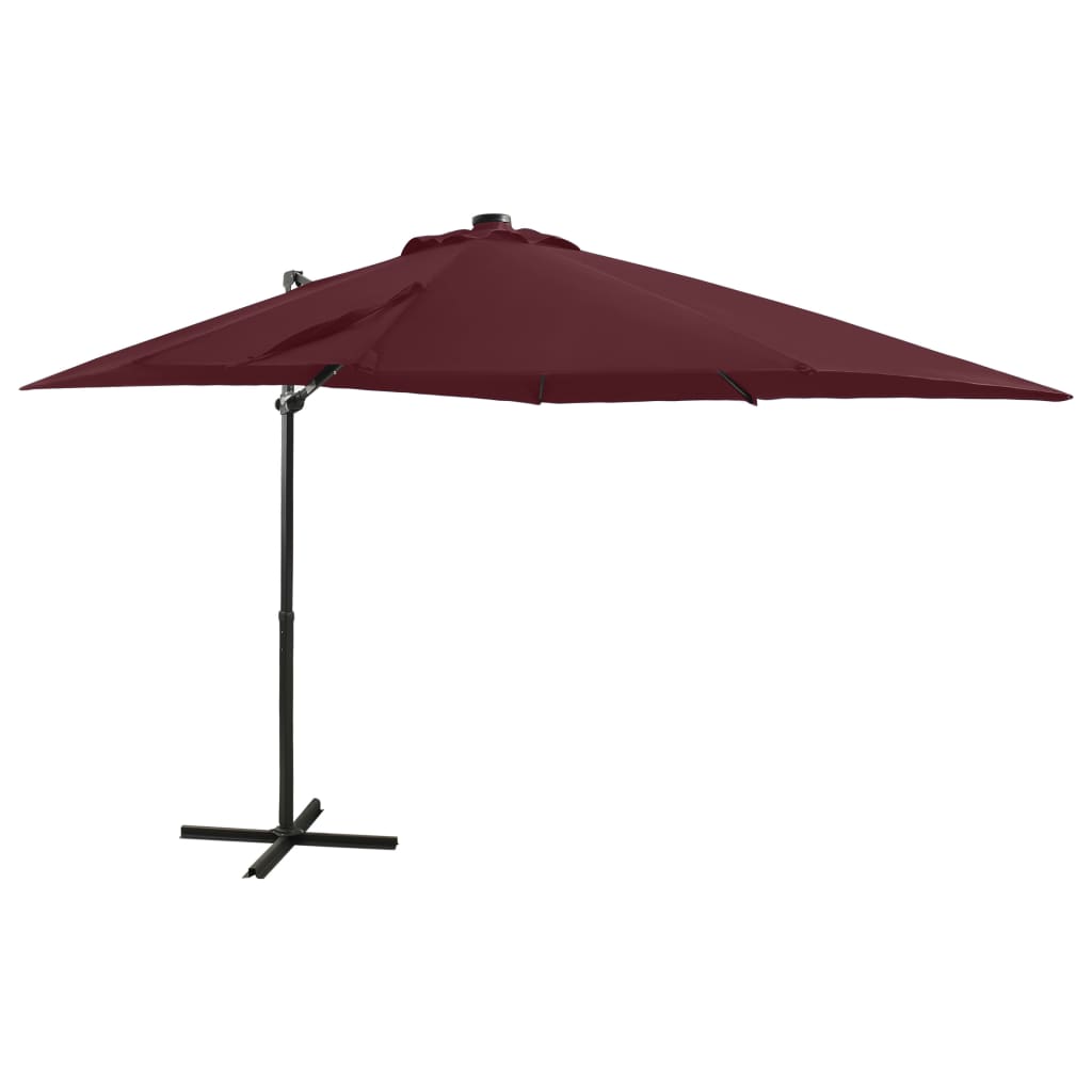 Cantilever Umbrella with Pole and LED Lights Bordeaux Red 250 cm