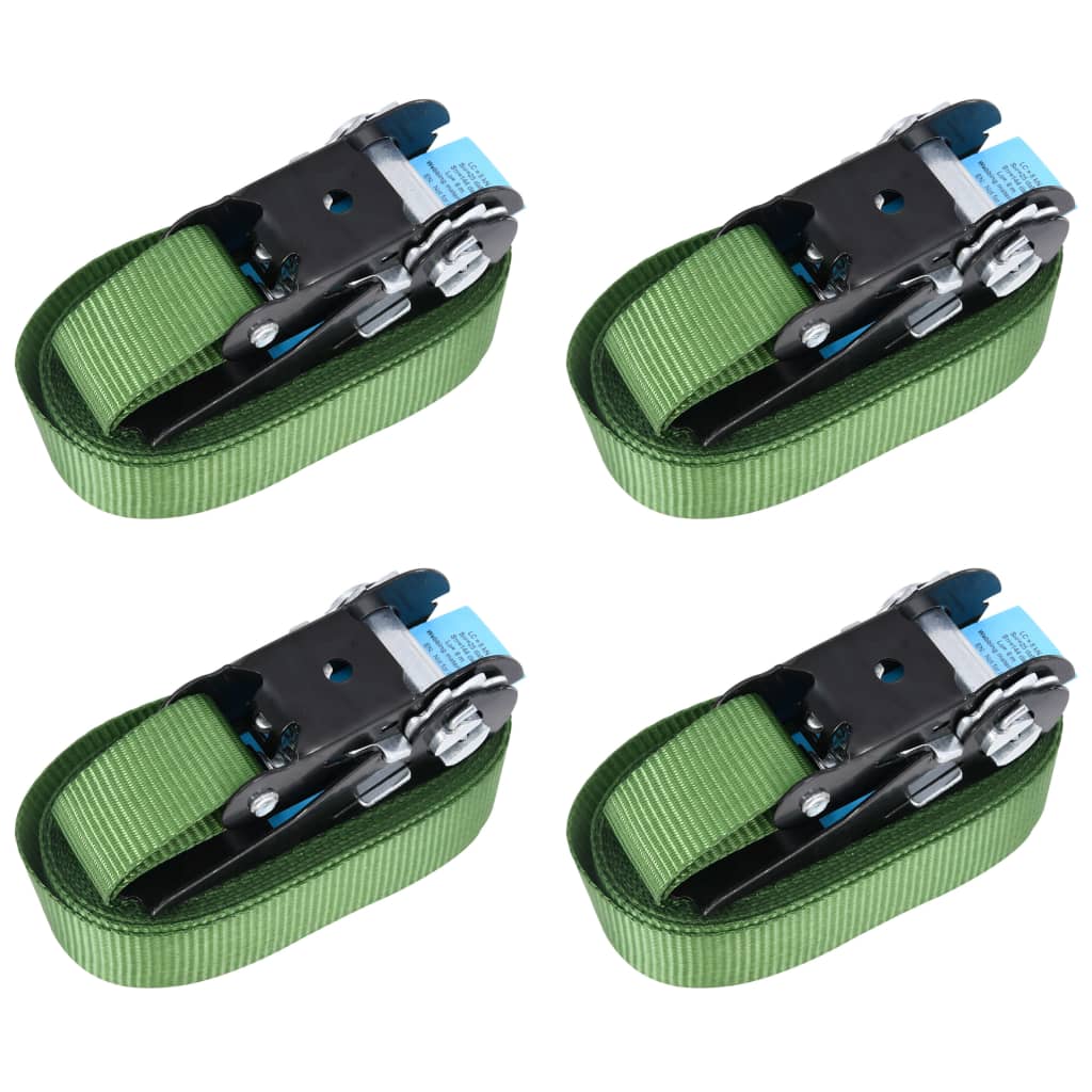 Ratchet Tie Down Straps 4 Pcs 800 daN 6 m Green