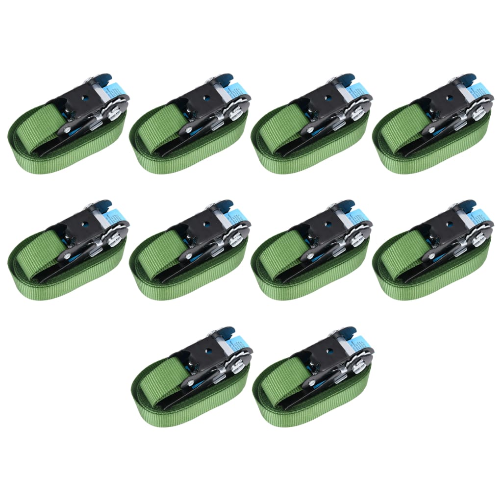 Ratchet Tie Down Straps 10 Pcs 800 daN 6 m Green