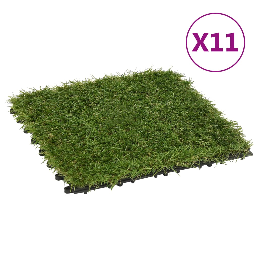Artificial Grass Tiles 11 Pcs Green 30x30cm