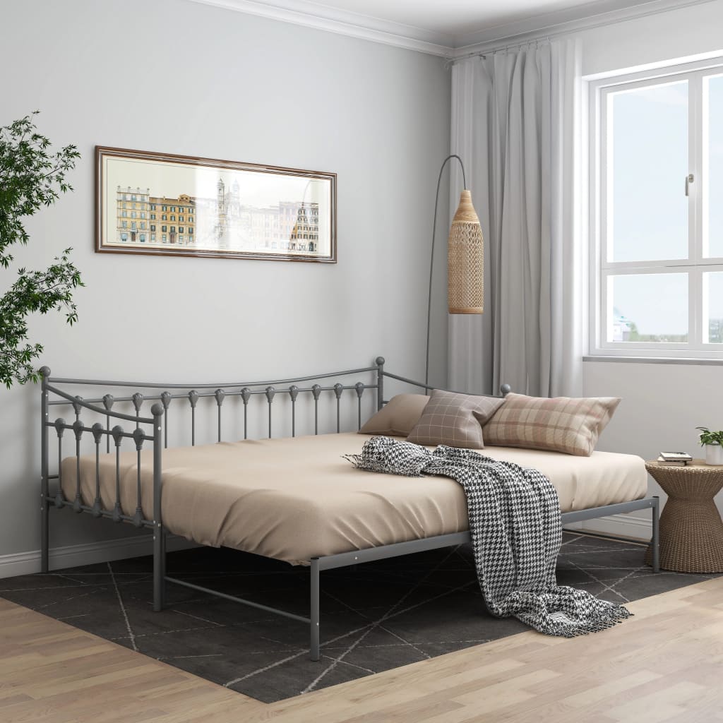 Pull-out Sofa Bed Frame Grey Metal 90x200 cm
