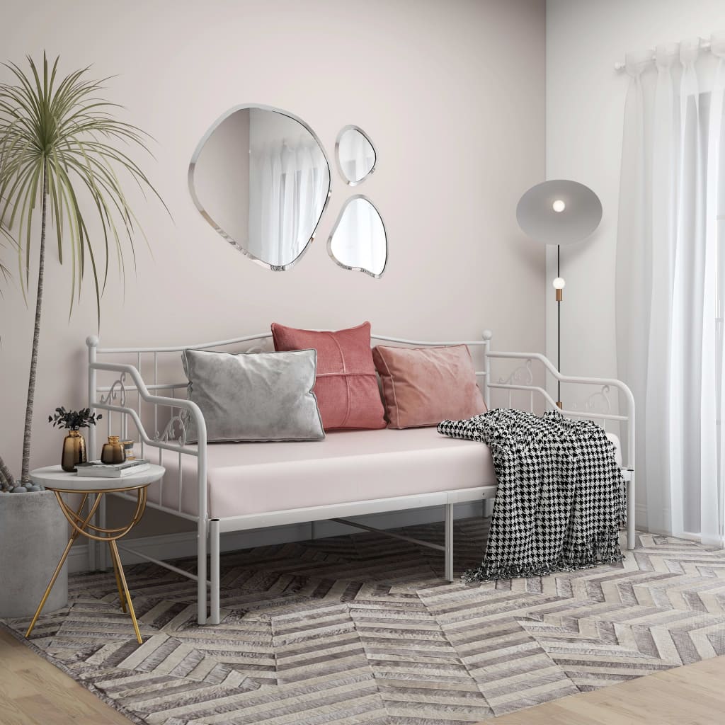 Pull-out Sofa Bed Frame White Metal 90x200 cm
