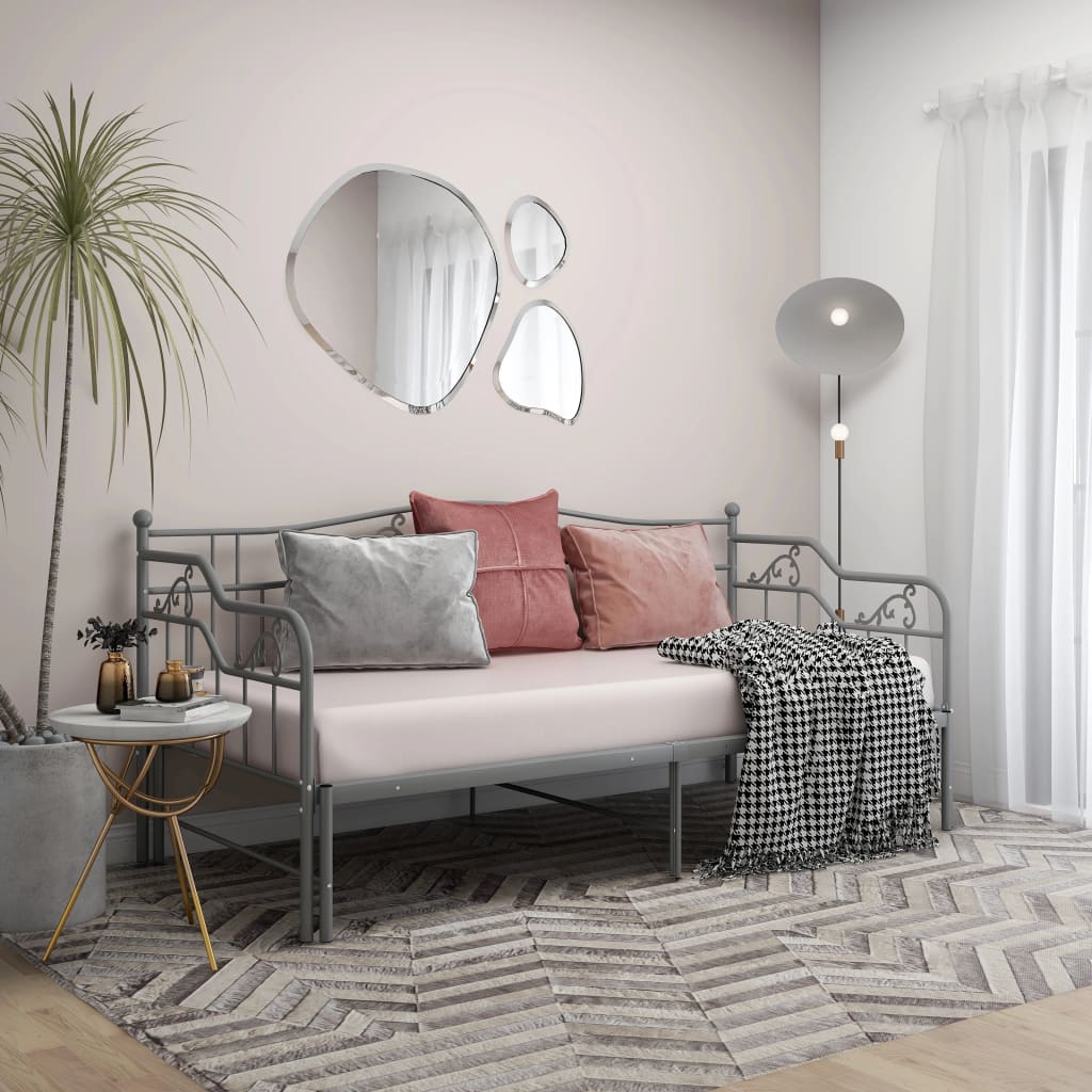 Pull-out Sofa Bed Frame Grey Metal 90x200 cm