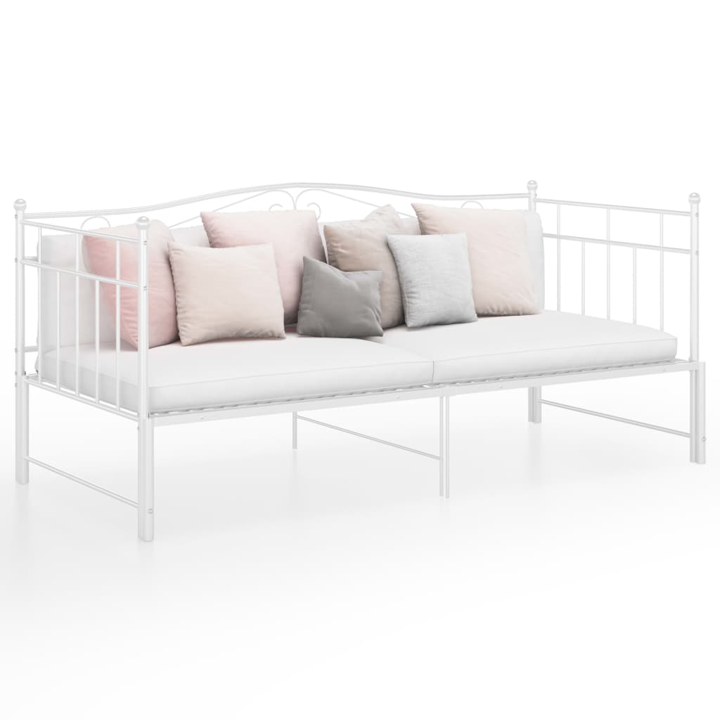 Pull-out Sofa Bed Frame White Metal 90x200 cm