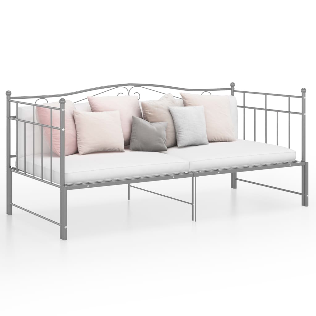 Pull-out Sofa Bed Frame Grey Metal 90x200 cm