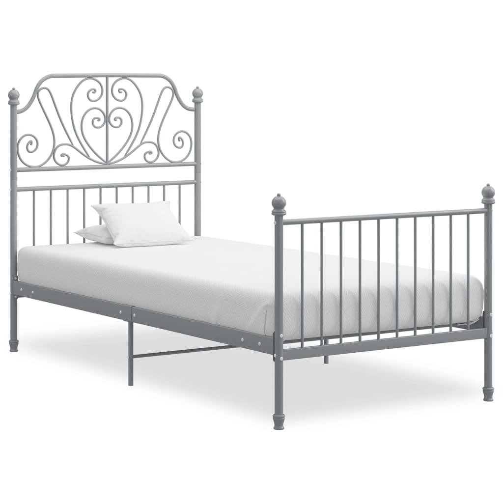 Bed Frame Grey Metal 90x200 cm