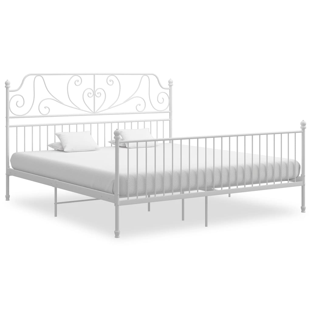 Bed Frame White Metal 180x200 cm Super King