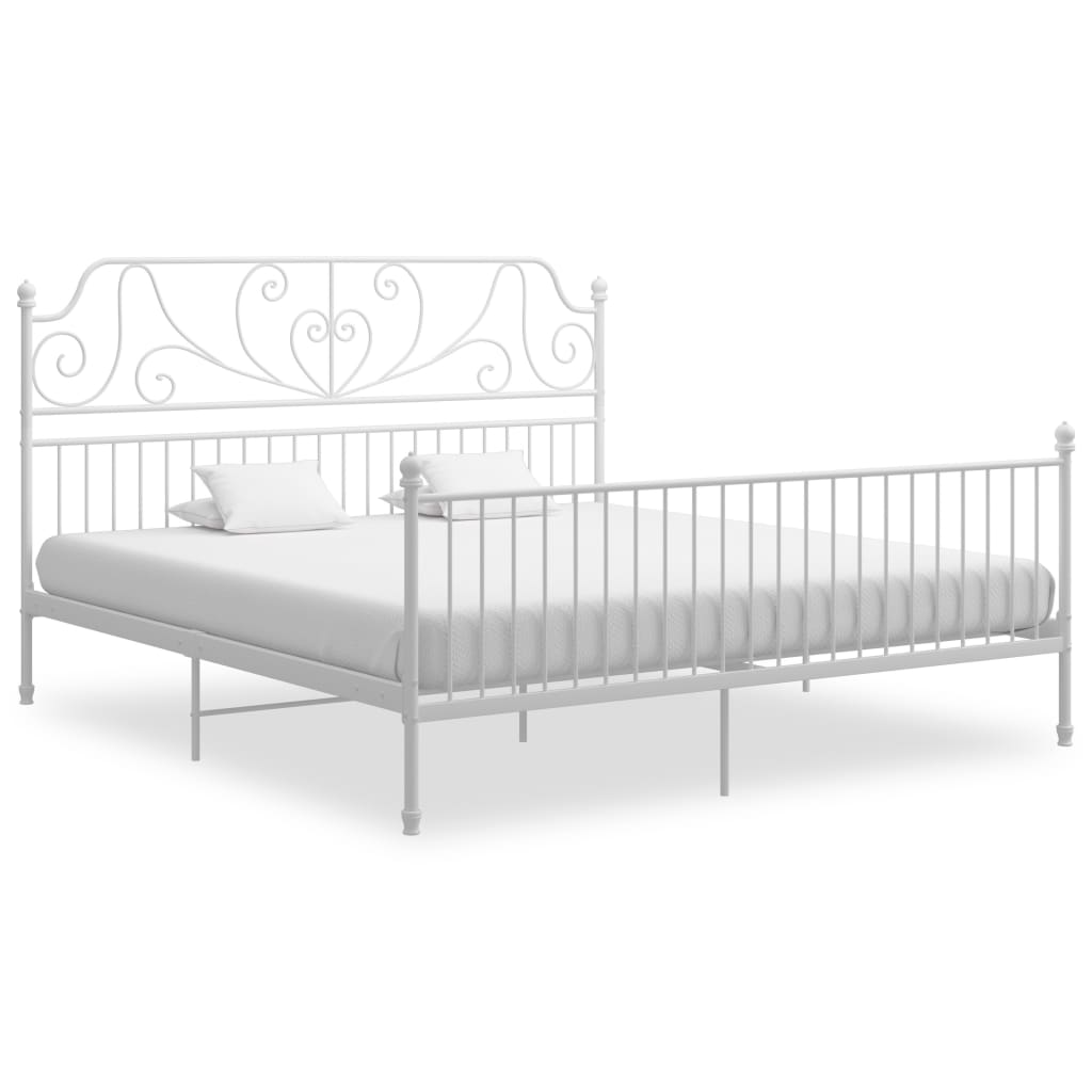 Bed Frame White Metal 200x200 cm