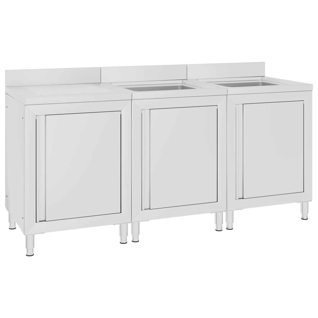 Commercial Kitchen Sink Cabinet 180x60x96 cm Stainless Steel